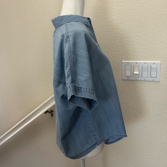 Madewell Denim Short-Sleeve Tie-Front Shirt in Hillford Wash Blue Sz S oversized - Picture 9 of 14